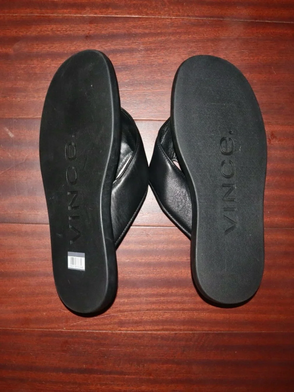 Vince Black Leather Thong Sandals with Cushioned Footbed